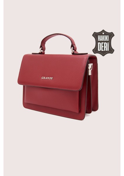 Hakiki Deri Kadın El Çantası Kırmızı SMR9022