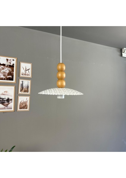 Avola Beyaz Metal Avize Tekli Ahşap Üç Boncuk Başlık Mutfak Modern Dekoratif Sarkıt Aydınlatma indirimleri