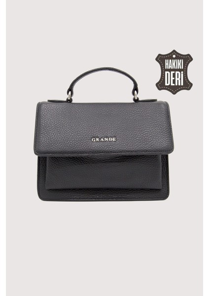 Hakiki Deri Kadın El Çantası Siyah SMR9022