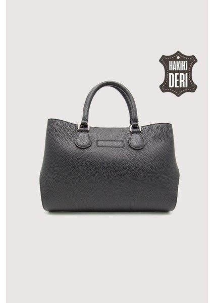 Hakiki Deri Siyah Kadın Kol Çantası Uzun Askılı SMR7666