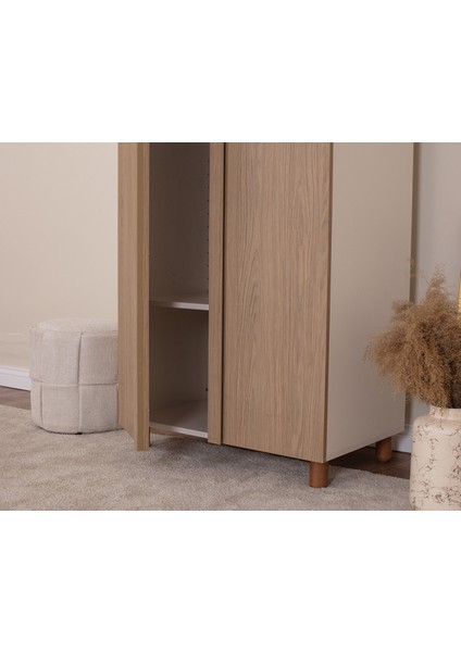 İtra 2 Kapaklı Gardırop – Krem Gövde, Meşe MDFLAM Kapak fırsatları