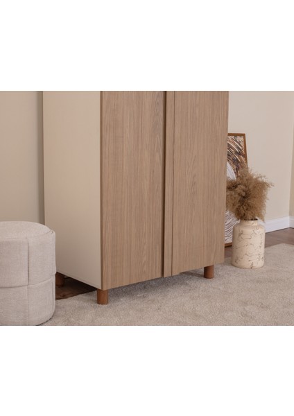 İtra 2 Kapaklı Gardırop – Krem Gövde, Meşe MDFLAM Kapak