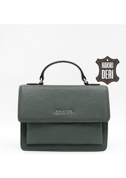 Hakiki Deri Kadın El Çantası Haki SMR9022