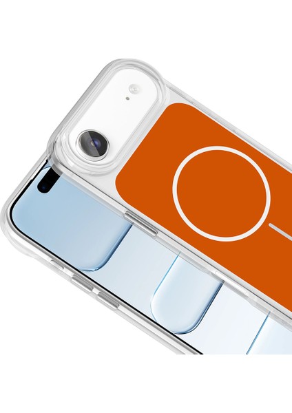 iPhone 17 Air Kılıf M-Safe Şarj Özellikli Metal Buton Tasarımlı Mkst Ikonik Sert Silikon Kapak - Siy