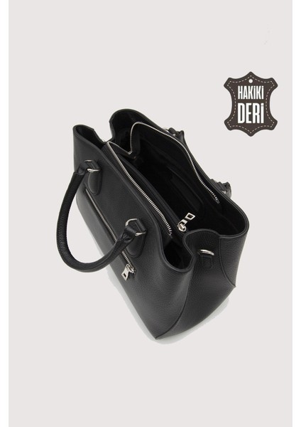 Hakiki Deri Siyah Kadın Kol Çantası Uzun Askılı SMR7666