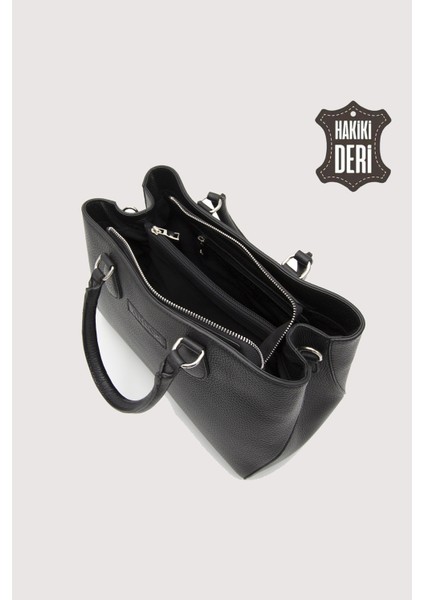 Hakiki Deri Siyah Kadın Kol Çantası Uzun Askılı SMR7666