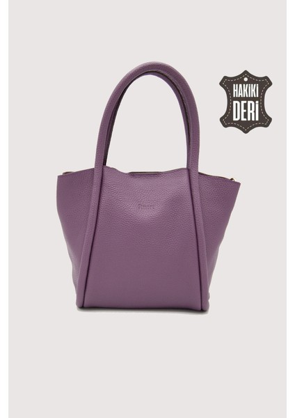 Hakiki Deri Kadın Organizerlı El Çantası Mürdüm SMR9206