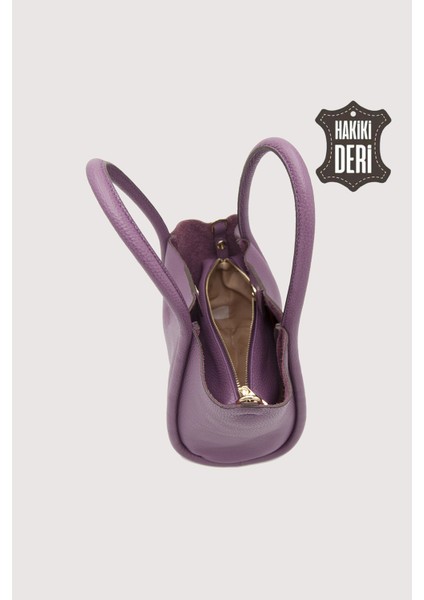 Hakiki Deri Kadın Organizerlı El Çantası Mürdüm SMR9206