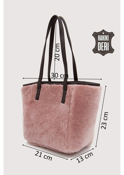 Hakiki Deri Kürklü Kadın El Çantası Pudra SMR9152 fiyatları
