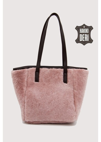 Hakiki Deri Kürklü Kadın El Çantası Pudra SMR9152 modelleri
