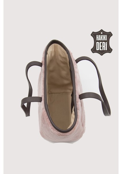 Hakiki Deri Kürklü Kadın El Çantası Pudra SMR9152 indirimleri