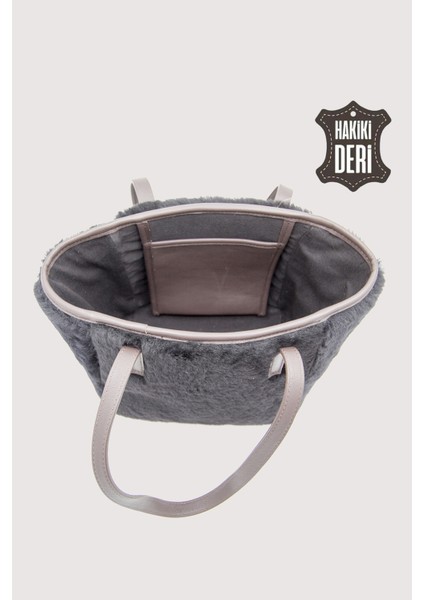 Hakiki Deri Kürklü Kadın El Çantası Siyah SMR9152 fırsatları