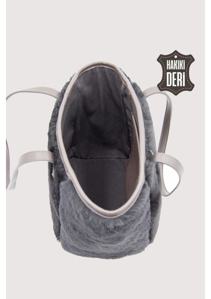 Hakiki Deri Kürklü Kadın El Çantası Siyah SMR9152 indirimleri