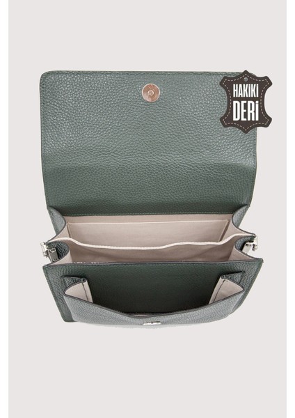 Hakiki Deri Kadın El Çantası Haki SMR9022