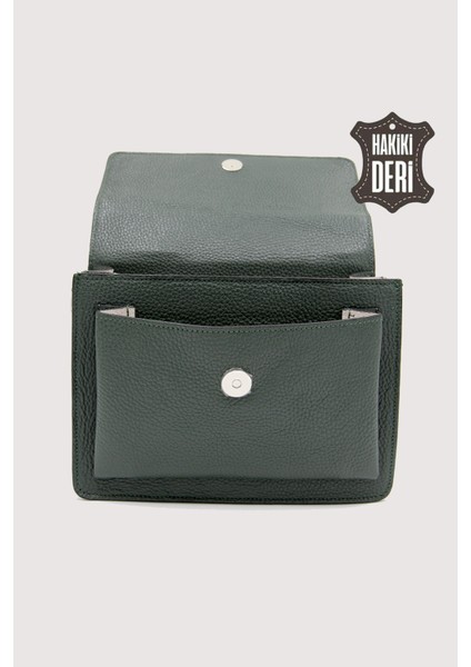 Hakiki Deri Kadın El Çantası Haki SMR9022