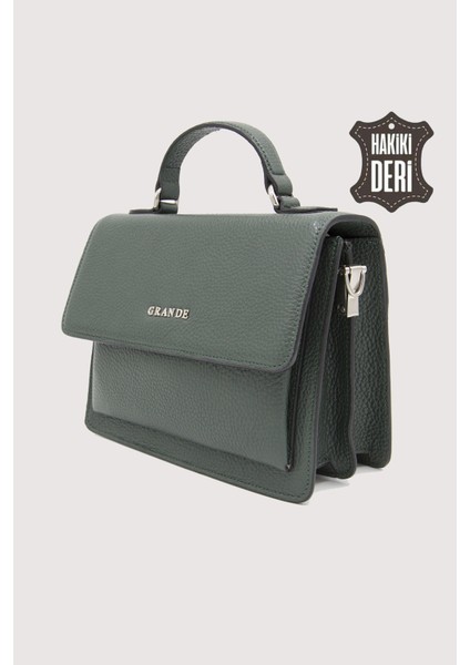Hakiki Deri Kadın El Çantası Haki SMR9022