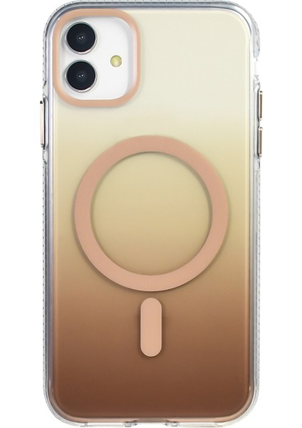 iPhone 11 Kılıf M-Safe Şarj Özellikli Transparan Renk Geçişli Mkst Toros Kapak - Rose Gold fırsatları