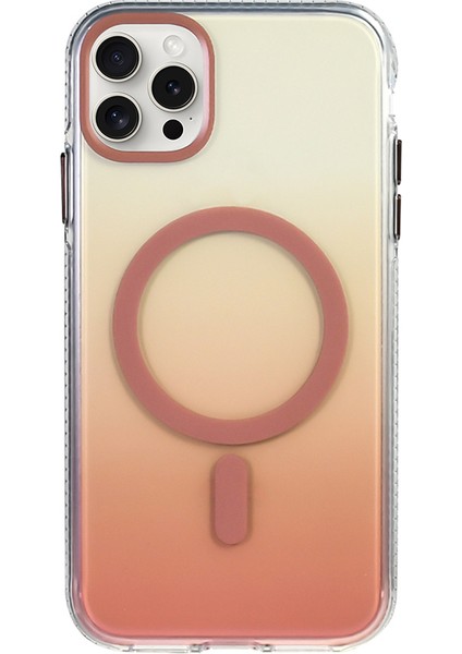 iPhone 15 Pro Max Kılıf M-Safe Şarj Özellikli Transparan Renk Geçişli Mkst Toros Kapak - Rose Pembe