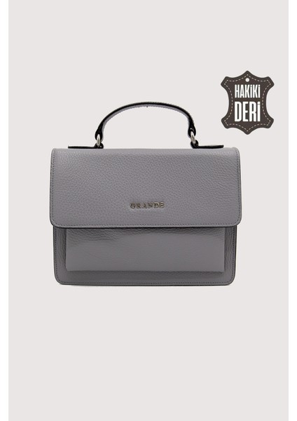 Hakiki Deri Kadın El Çantası Gri SMR9022