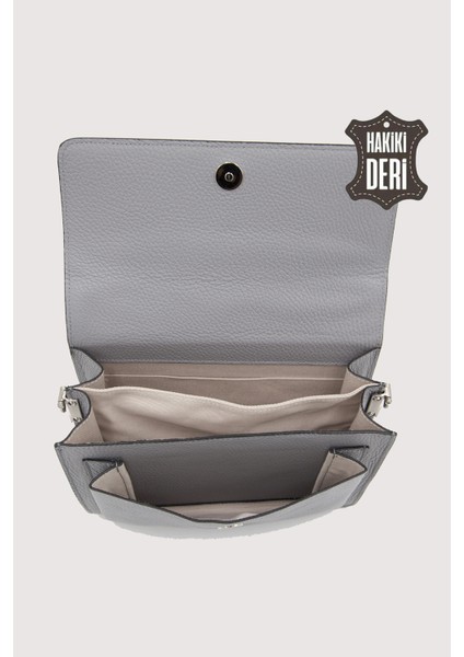 Hakiki Deri Kadın El Çantası Gri SMR9022
