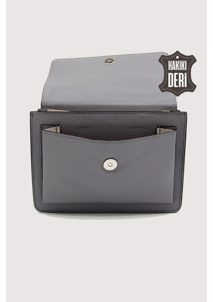 Hakiki Deri Kadın El Çantası Gri SMR9022
