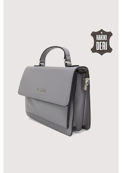 Hakiki Deri Kadın El Çantası Gri SMR9022