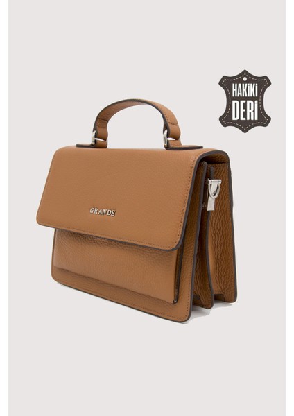 Hakiki Deri Kadın El Çantası Taba SMR9022