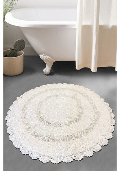 Monre Ekru Çap %100 Pamuklu 100X100 cm Banyo Paspas Seti