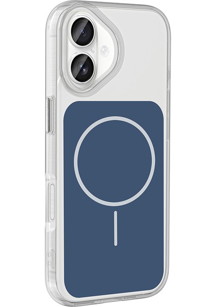 iPhone 17 Kılıf M-Safe Şarj Özellikli Metal Buton Tasarımlı Mkst Ikonik Sert Silikon Kapak - Beyaz