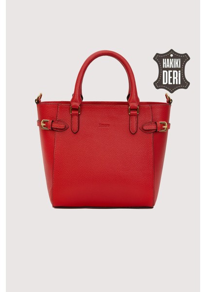 Hakiki Deri Kadın El Çantası Kırmızı SMR7922
