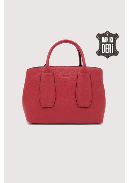 Hakiki Deri Kadın El Çantası Kırmızı SMR9226