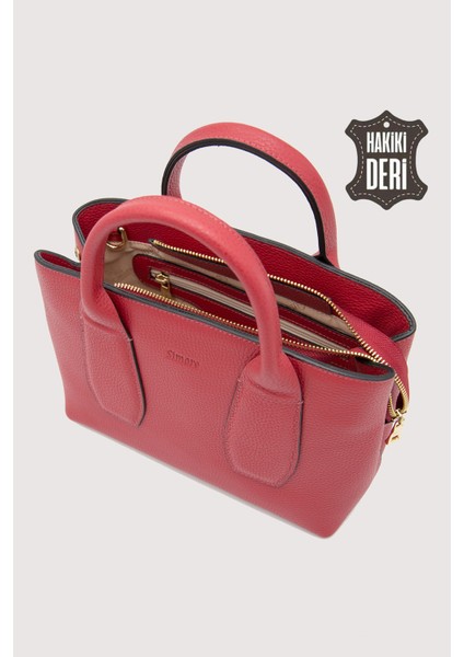 Hakiki Deri Kadın El Çantası Kırmızı SMR9226