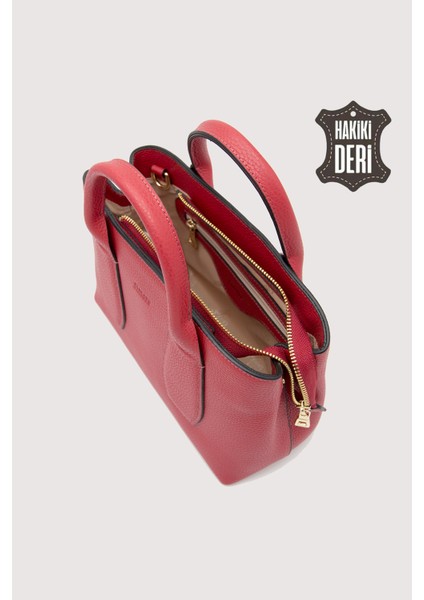 Hakiki Deri Kadın El Çantası Kırmızı SMR9226