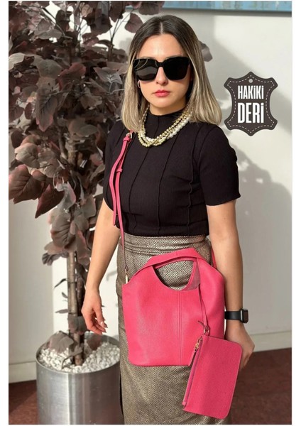Hakiki Deri Kadın El Çantası Kırmızı SMR9200