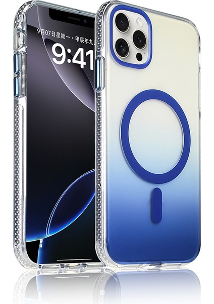 iPhone 16 Pro Kılıf M-Safe Şarj Özellikli Transparan Renk Geçişli Mkst Toros Kapak - Mavi fiyatları
