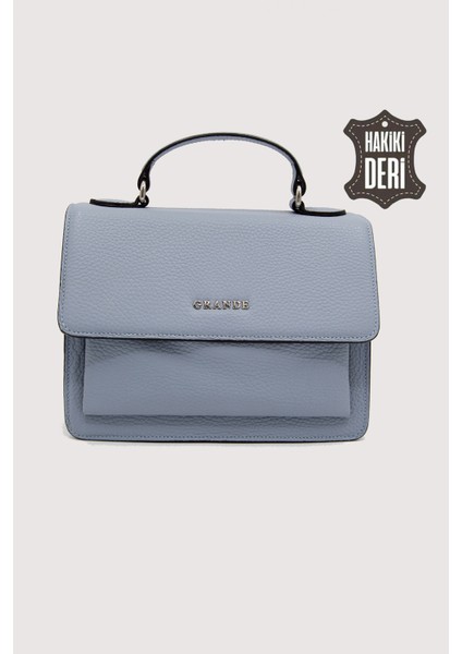 Hakiki Deri Kadın El Çantası Bebe Mavisi SMR9022