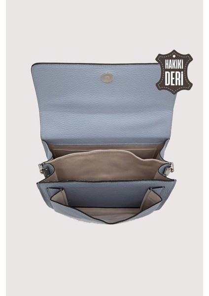 Hakiki Deri Kadın El Çantası Bebe Mavisi SMR9022