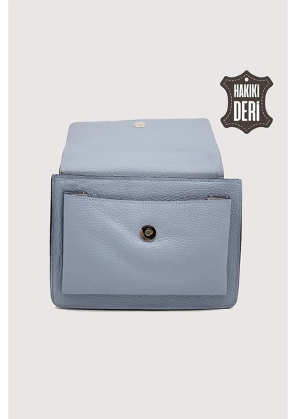 Hakiki Deri Kadın El Çantası Bebe Mavisi SMR9022