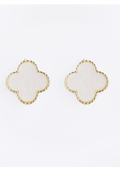 Altın Rengi Yonca Figürlü Sedefli Çelik Küpe fiyatları