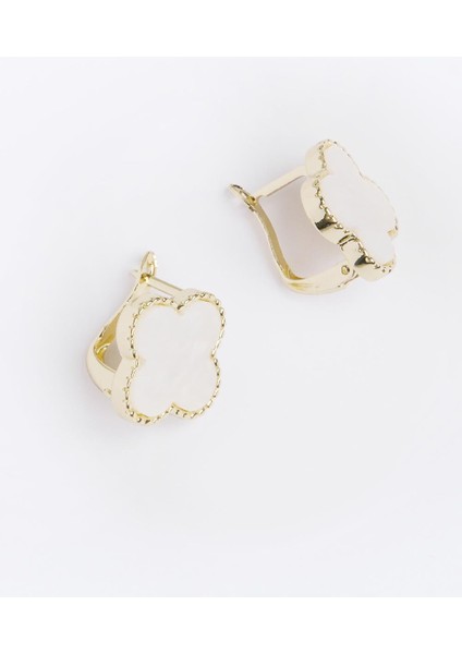 Altın Rengi Yonca Figürlü Sedefli Çelik Küpe modelleri