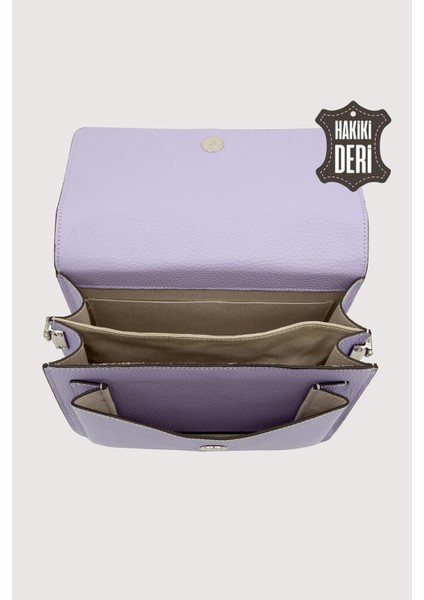 Hakiki Deri Kadın El Çantası Lila SMR9022