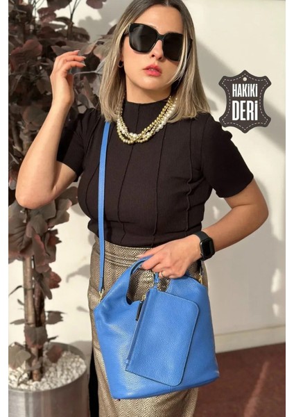 Hakiki Deri Kadın El Çantası Mavi SMR9200 modelleri