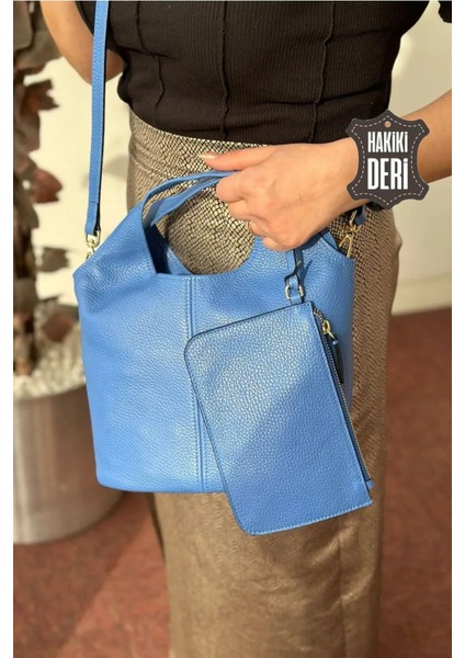 Hakiki Deri Kadın El Çantası Mavi SMR9200 fırsatları