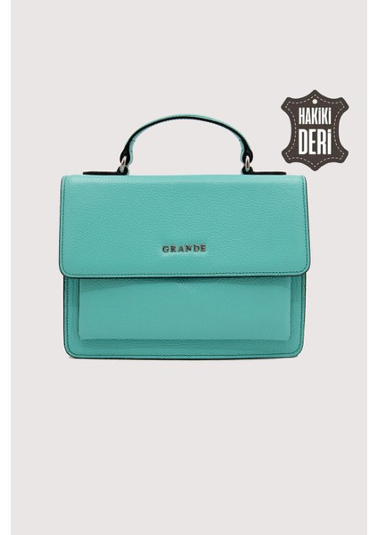 Hakiki Deri Kadın El Çantası Turkuaz SMR9022