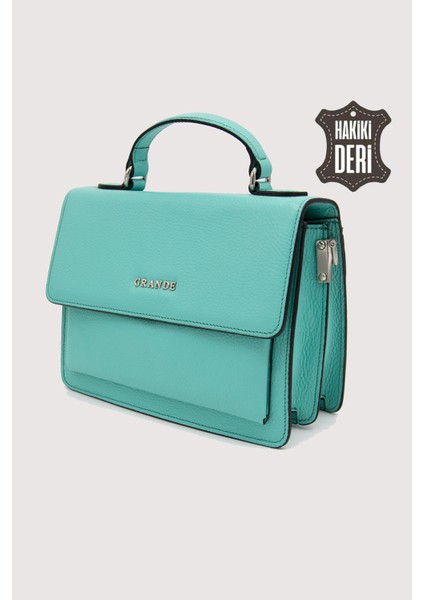 Hakiki Deri Kadın El Çantası Turkuaz SMR9022