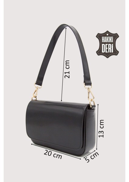 Hakiki Deri Rugan Kadın Kol Çantası Siyah SMR9375 fiyatları
