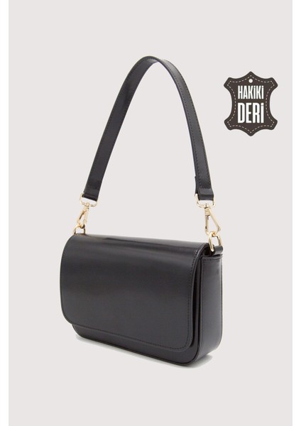 Hakiki Deri Rugan Kadın Kol Çantası Siyah SMR9375 indirimleri