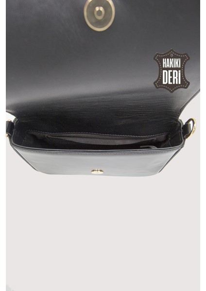 Hakiki Deri Rugan Kadın Kol Çantası Siyah SMR9375