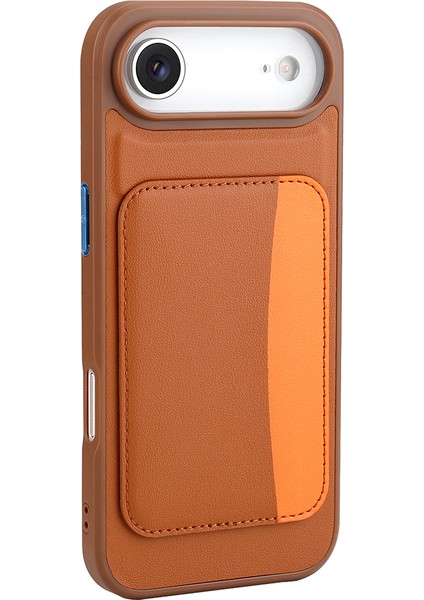 iPhone 17 Air Kılıf Kartlıklı Mkst X-Kart Silikon Kapak - Kahverengi