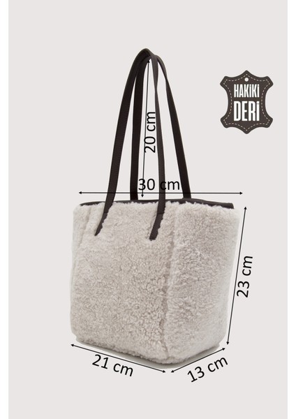 Hakiki Deri Kürklü Kadın El Çantası Beyaz SMR9152 fiyatları